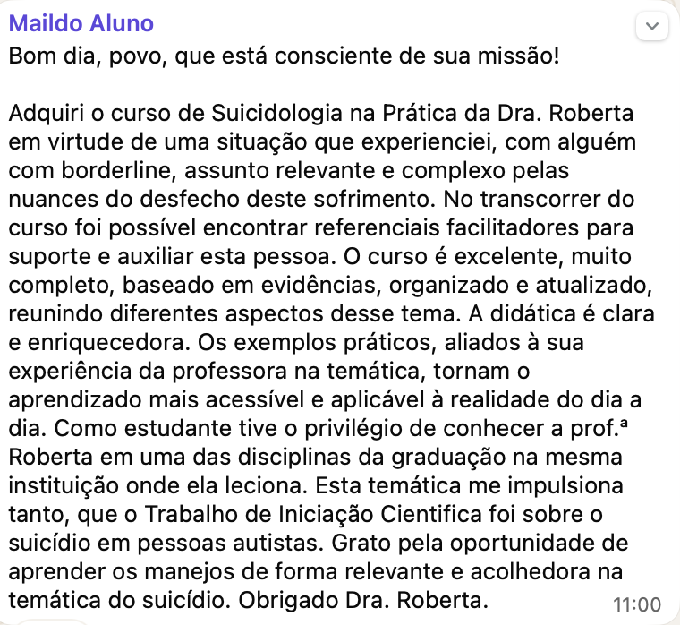 Depoimento de aluno